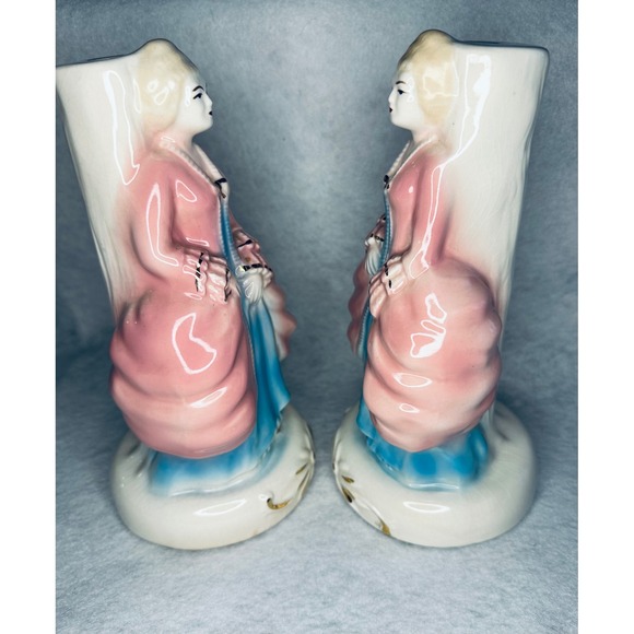 Vintage Lady Figurine‎ Vase Pair Pink Blue Floral Accent Decor lamp bases - Picture 8 of 12